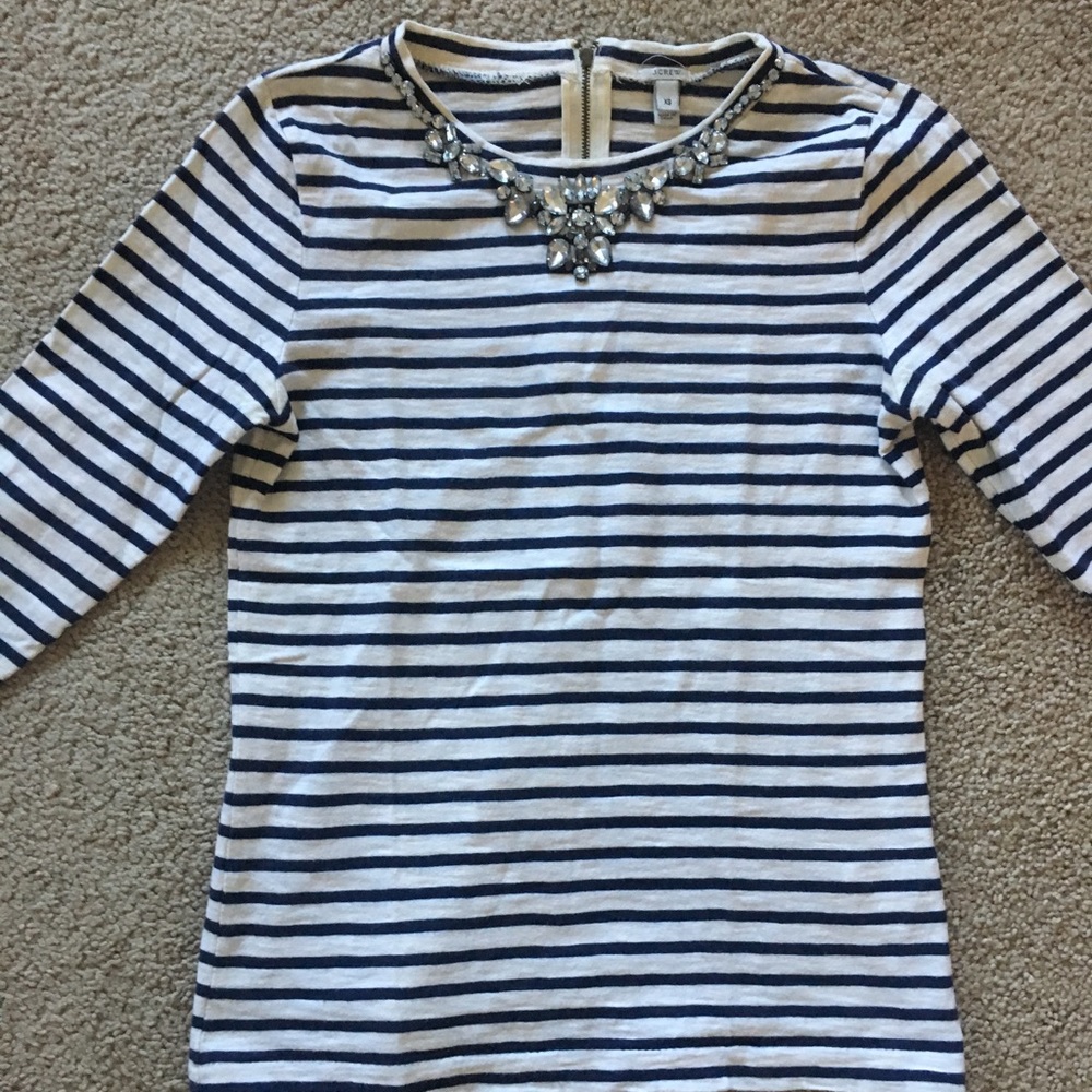 Jcrew jeweled collar striped tee size XS